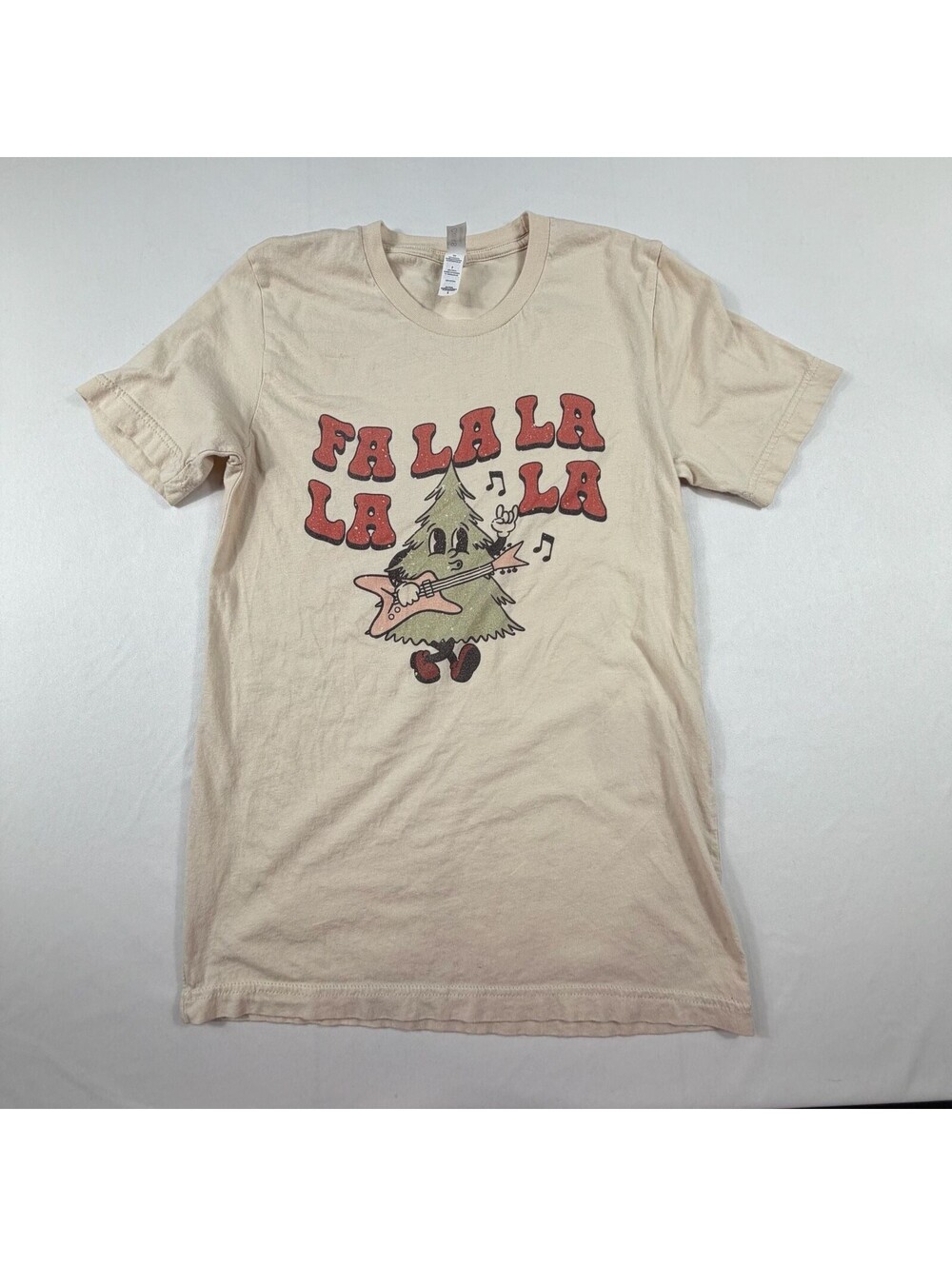 Bella + Canvas Fa La La La Christmas Tree Graphic T-Shirt Cream Small